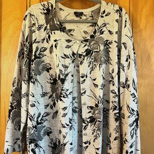 Gray Talbots w/ Black Flowers Cardi Size 2X